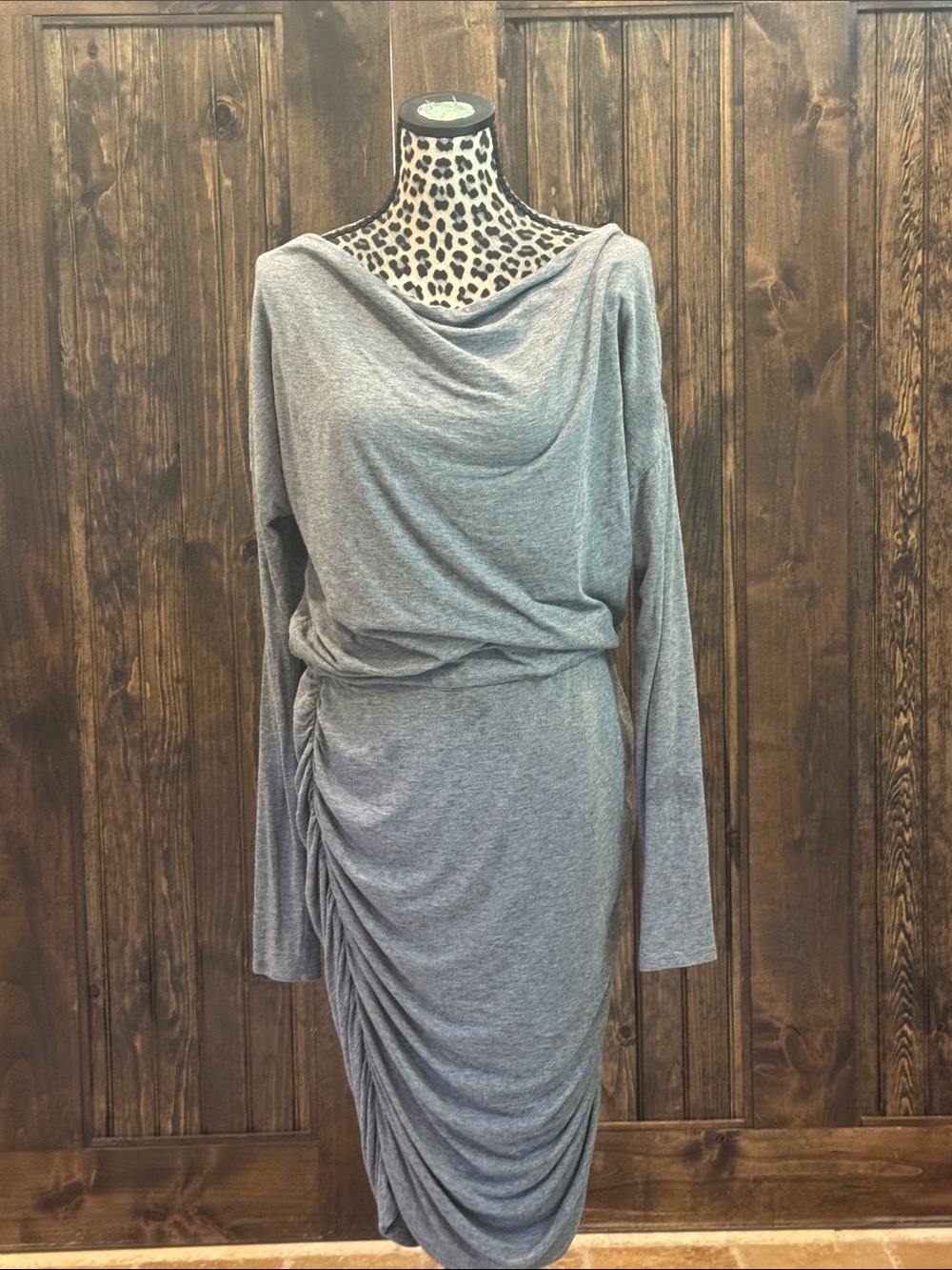 Athleta Gray Long-Sleeve Draped Ruched Midi Dress